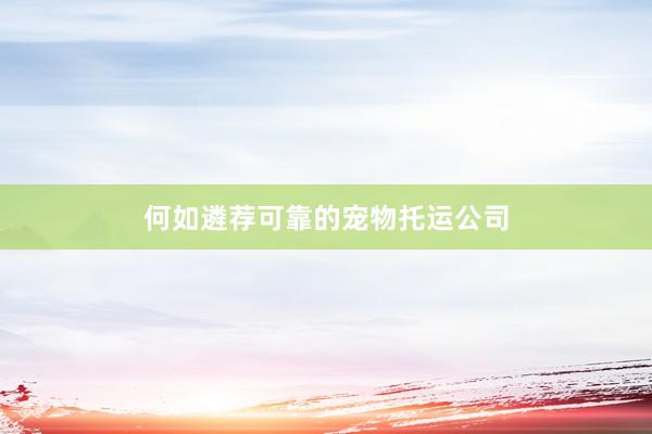 何如遴荐可靠的宠物托运公司
